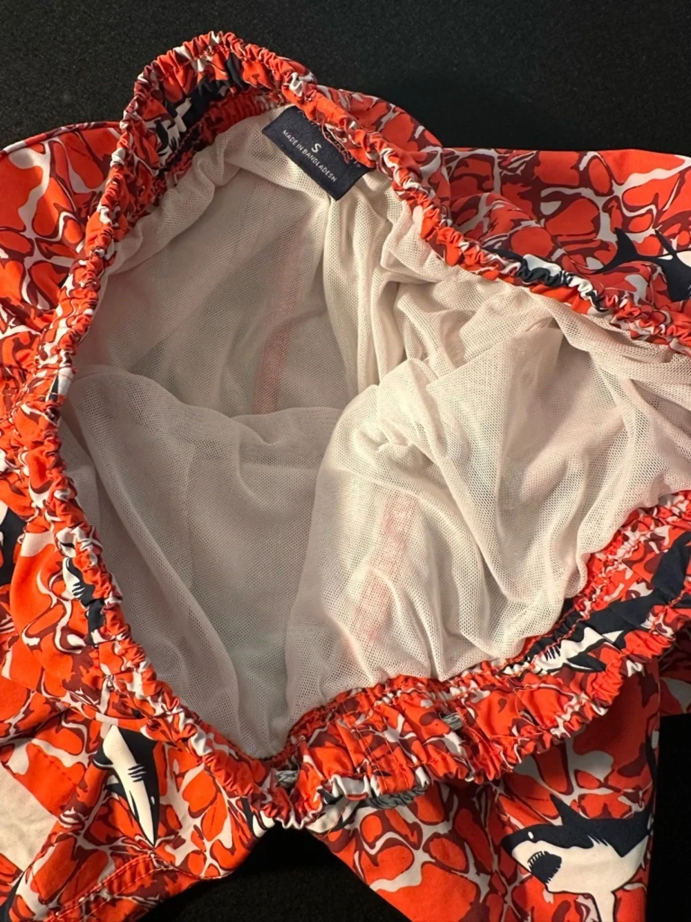 Rainforest Youth Orange Shark Print Swim Trunks Mesh Lined Board Shorts Small
